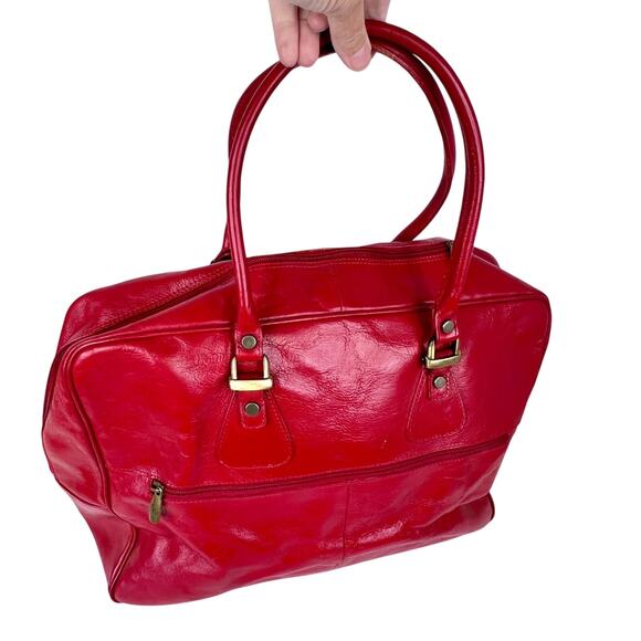 Valentina Red Leather Tote Overnight Bag with Gold Hardware Made in Italy - Picture 2 of 16